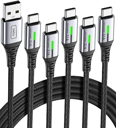 INIU USB C 充电器线，1+1+2+2+3m C 型 3.1A QC 3.0 快速充电，尼龙编织