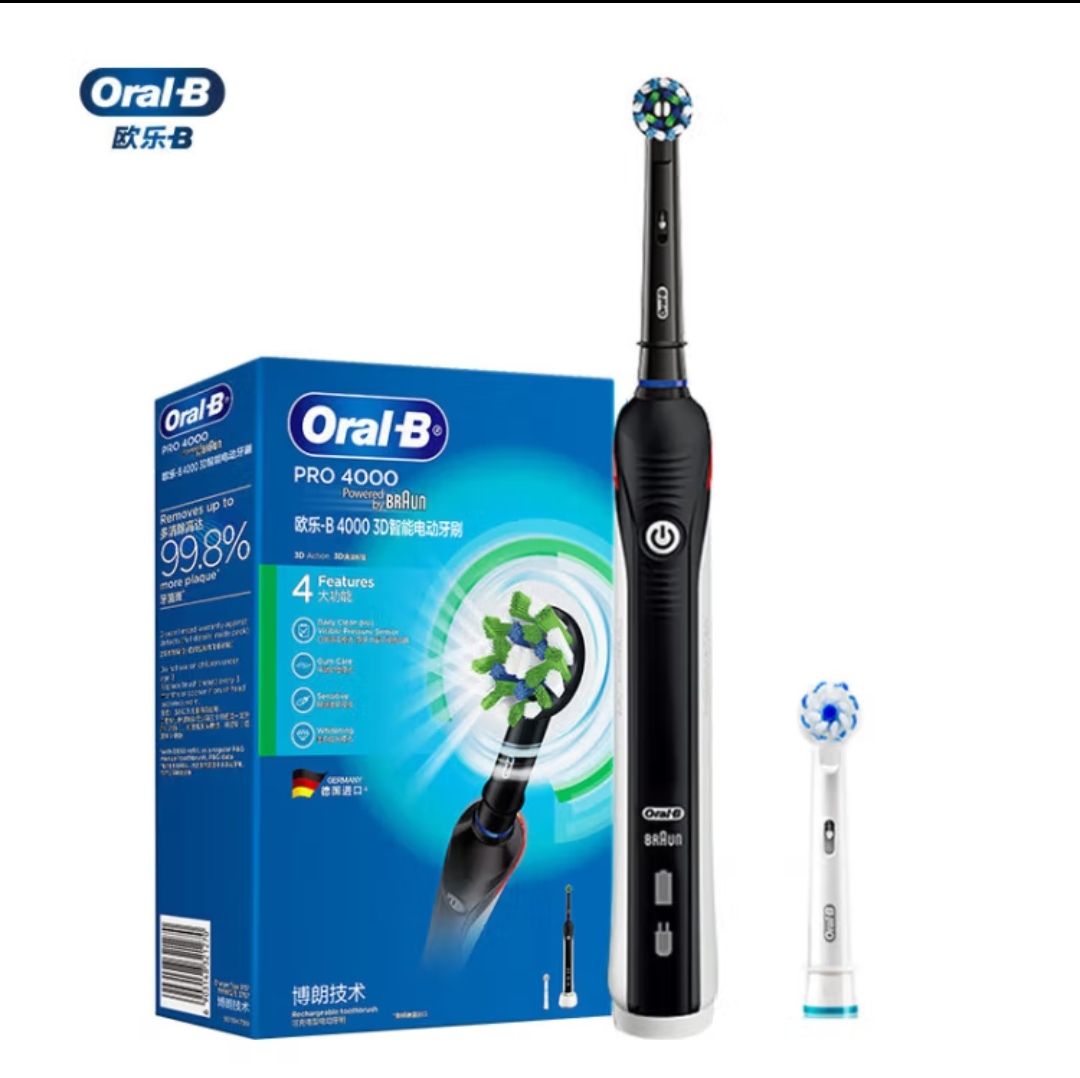 PLUS：欧乐B（Oral-B）成人电动牙刷 P4000深度清洁 3D声波P系列 P4000-宝酷黑169.23元